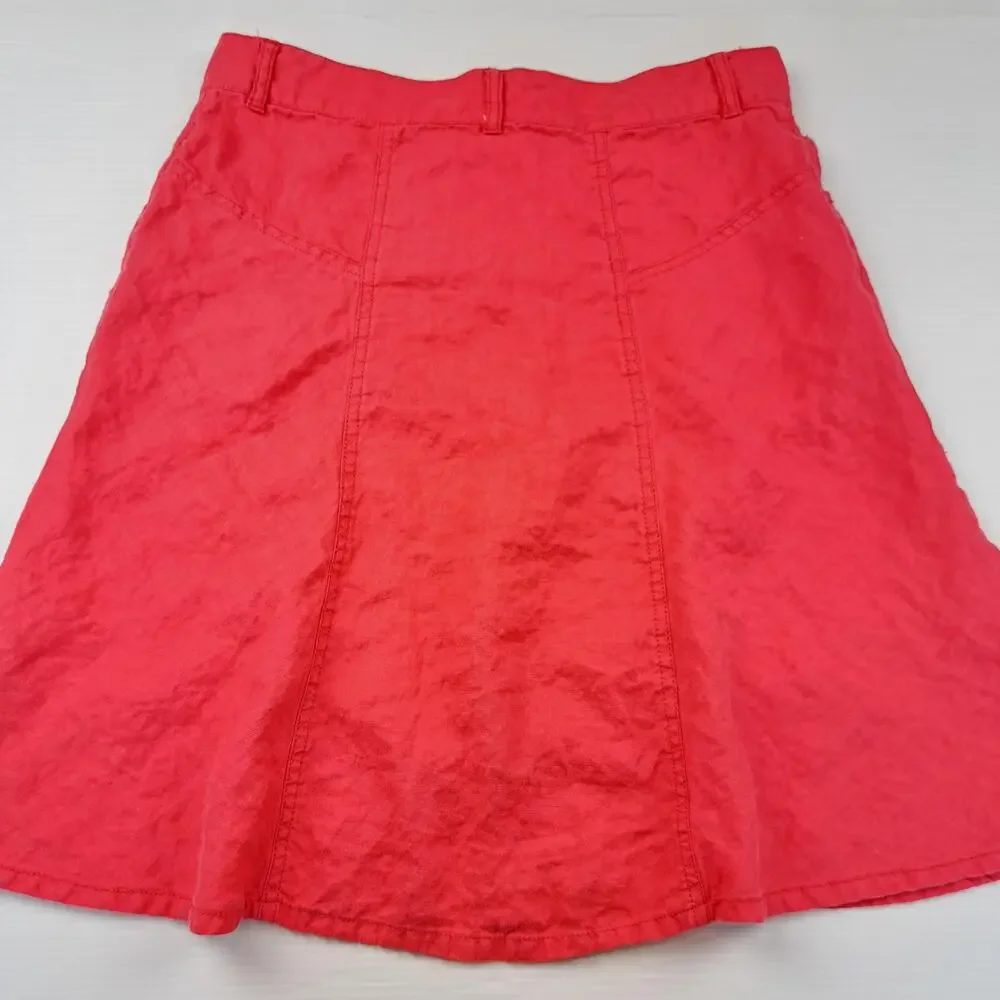 United Colors Of Benetton Skirt Womens 42 Small Red 100% Linen A Line Pockets